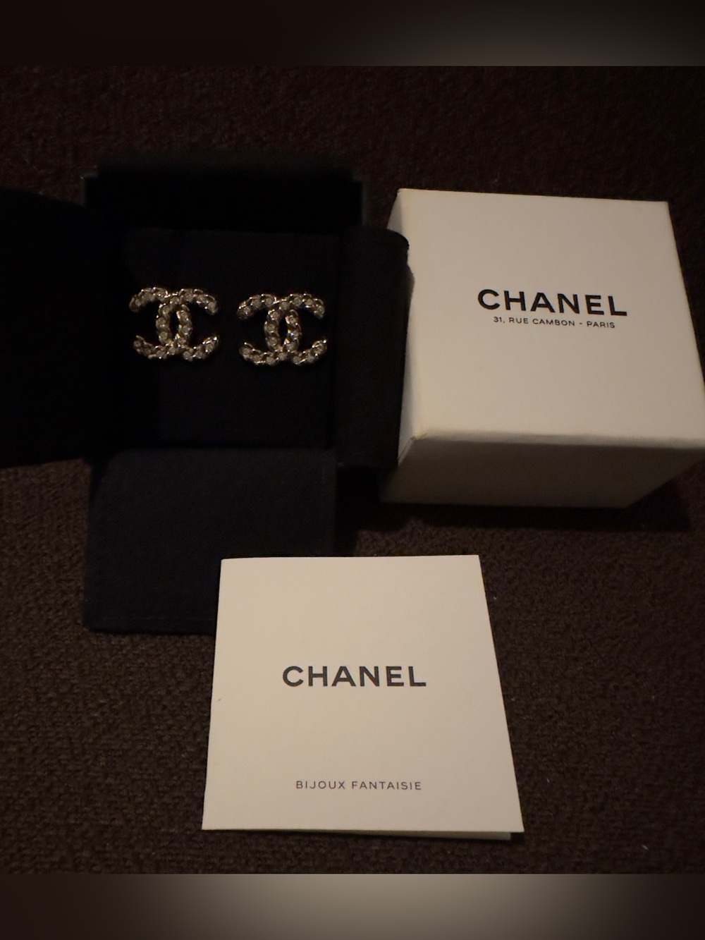 LIKE NEW CHANEL Gold Crystal CC Logo Stud Earrings. Pristine condition. - Picture 4 of 6